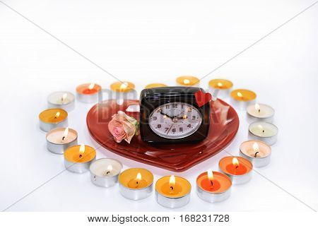 Abstract composition of preparing to Valentine day. Isolated on white background.