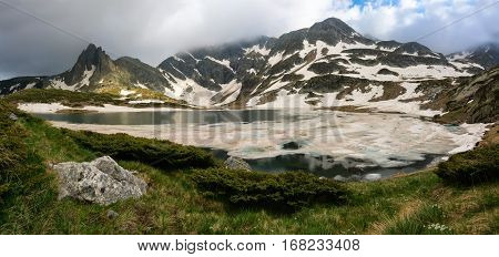 Bliznaka (Twin) Lake and Haramiya peak in the Rila Mountains Bulgaria