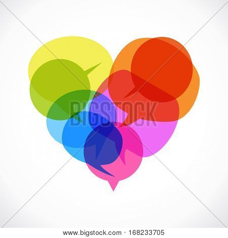 Heart design. Set of colored speech bubbles in form of heart. The file is saved in the version AI10 EPS. This image contains transparency. 