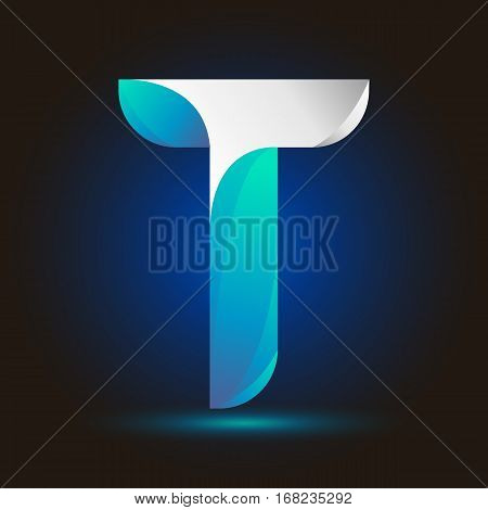 Letter T icon and logo template.  New design typographic. twisted blue and white line