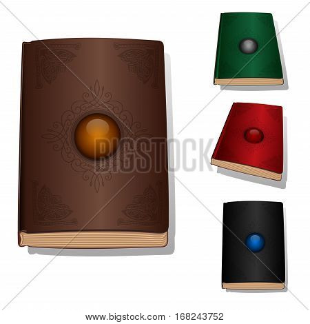Vector book with ornament and jewelery stone. Vector book cover icon set design concept