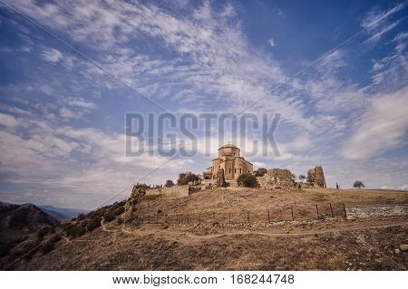 Jvari Church on the Mount Mtskheta. with the sky view