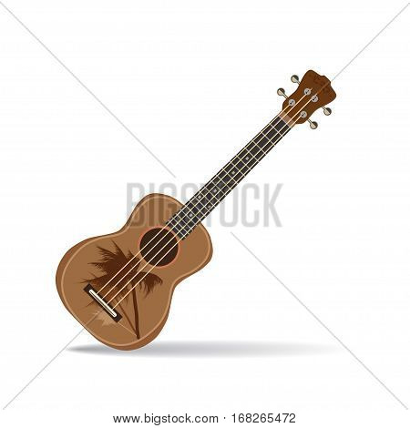 Vector illustration of ukulele isolated on white background. Hawaiian guitar string musical instrument in flat style.