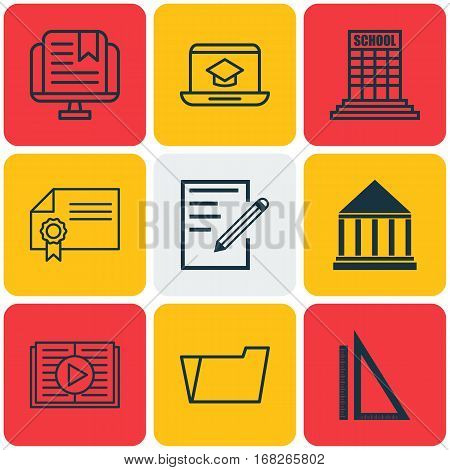 Set Of 9 Education Icons. Includes Academy, Education Center, Distance Learning And Other Symbols. Beautiful Design Elements.