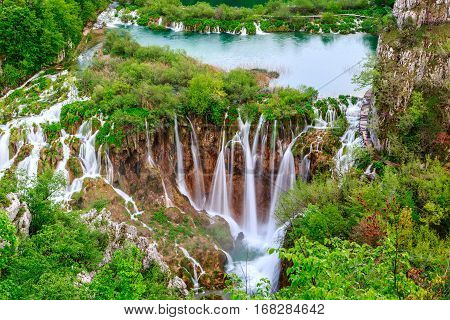 Beautiful waterfalls in Plitvice National Park Croatia