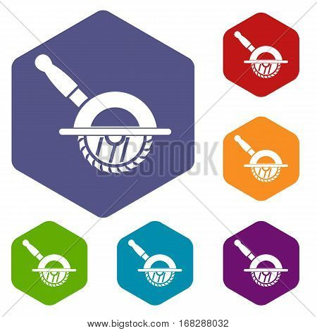 Circular saw icons set rhombus in different colors isolated on white background