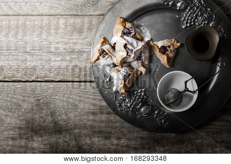 Jewish Pastry Hamantaschen for Purim Holiday on a table