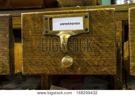Close Up of a Sweetener Label in a Card Catalog II