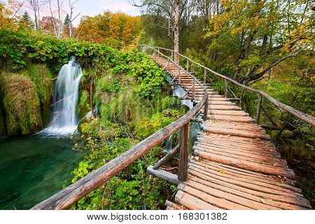 Waterfalls of Plitvice National Park in Croatia