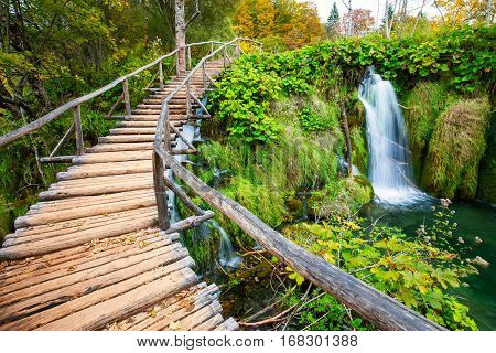 Waterfalls of Plitvice National Park in Croatia