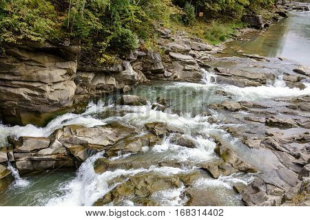 Carpathian Mountains Yaremche Ivano-Frankivska oblast Ukraine. Mountain river.