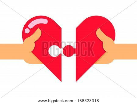 Vector stock of two hands trying to connect two heart puzzle pieces