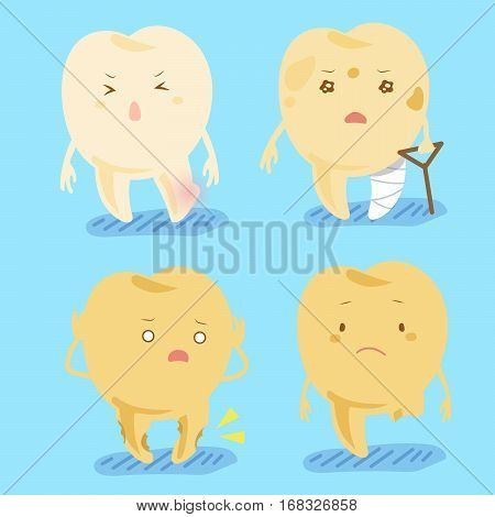cartoon tooth dacay with different health problem