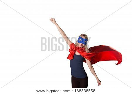 Brave Woman Superhero Raised Her Hand Up
