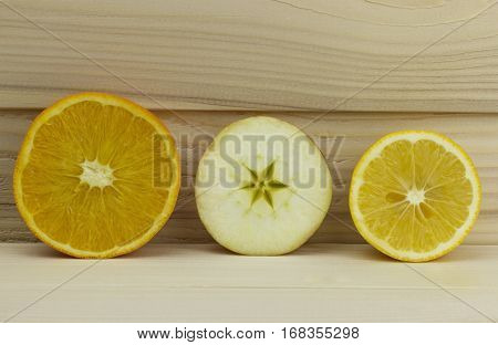 cut fresh juicy natural sour apple orange lemon