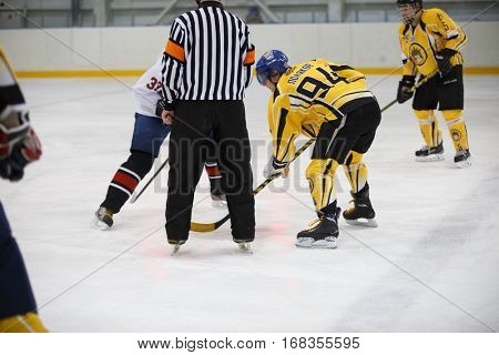 Moscow, Russia - January, 07, 2017: Amateur hockey league LHL-77. Game between hockey team 