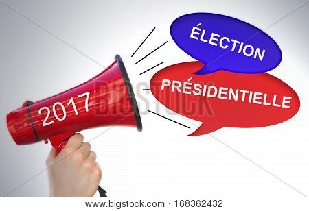 text in french presidential election 2017 with loudspeaker