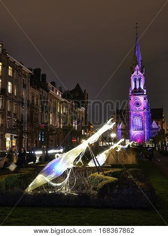 Commune Of Schaerbeek In Brussels Illuminate With Lights.