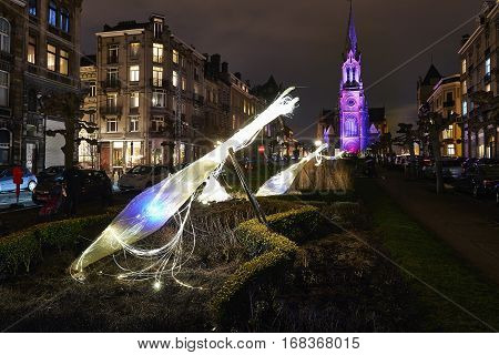 Commune Of Schaerbeek In Brussels Illuminate With Lights.