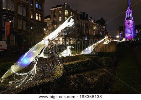 Commune Of Schaerbeek In Brussels Illuminate With Lights.