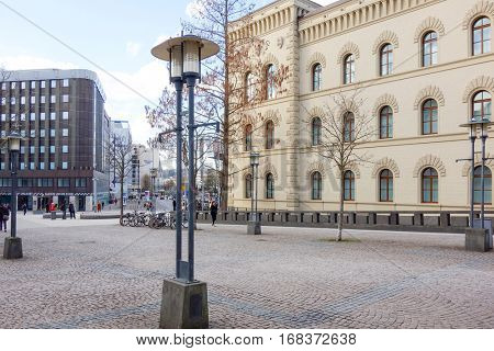 SAARBRUCKEN, GERMANY - January 17, 2017: street view of Saarbrucken, is the capital and largest city of the state of Saarland. January 17, 2017 in Saarbrucken, Germany