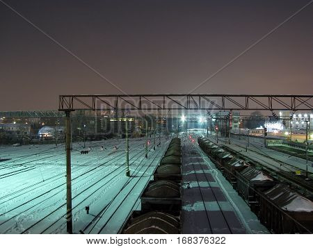Railway station covered with snow in the city of Kiev Ukraine
