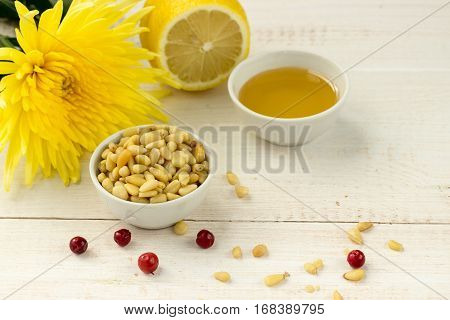 Pine Nuts With Ginger, Lemon, Honey And Cowberries