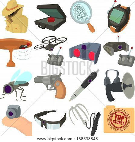 Spy and security icons set. Cartoon illustration of 16 spy and security vector icons for web