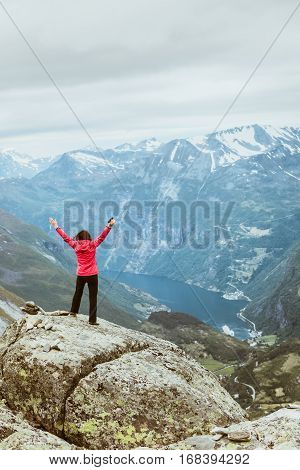 Tourist Woman On Dalsnibba Viewpoint Norway