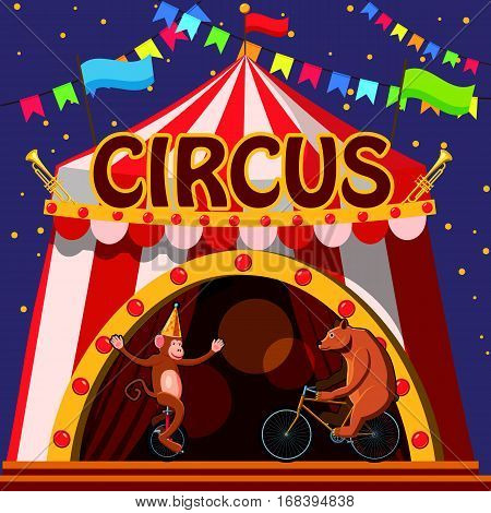 Circus animals show tent concept. Cartoon illustration of circus animals show tent vector concept for web