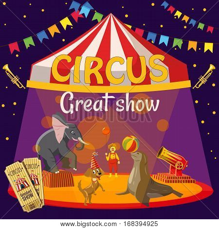 Great circus show concept. Cartoon illustration of circus great circus show vector concept for web