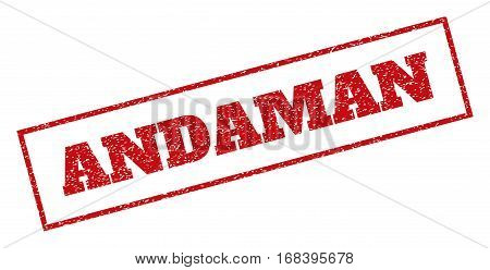 Red rubber seal stamp with Andaman text. Vector tag inside rectangular frame. Grunge design and scratched texture for watermark labels. Inclined sign.