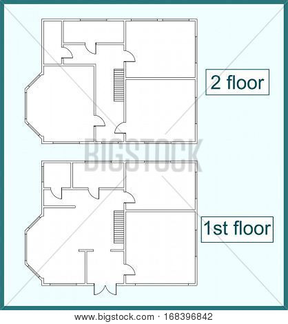 Abstract vector plan of the first and second floors of a two-storey house