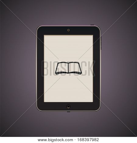 Black tablet with icon. Illustration of reader. Vector isolated