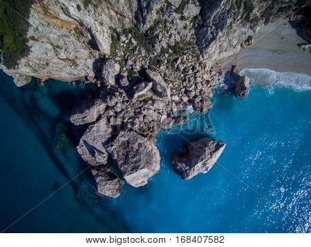Aerial of the amazing Kathisma beach in Lefkada island Greece
