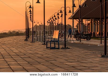 Morning at a park near the Khong river in Bueng Kan district Thailand.