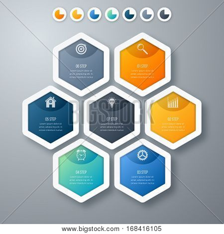 Vector illustration infographics seven hexagons. Stock vector