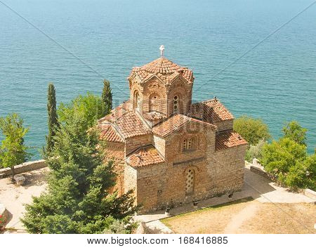 Church of St. John the Evangelist over lake of Ohrid Macedonia.