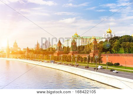 Kremlyovskaya embankment in Moscow on sunny day