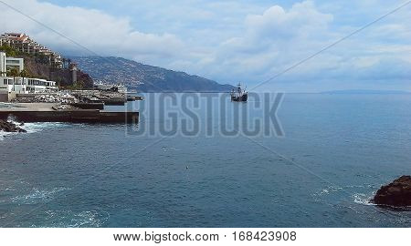 beautiful sailboat off the coast of Funchal Madeira Portugal