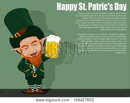 Isolated Leprechaun on Viridian background for St. Patrick's day celebration