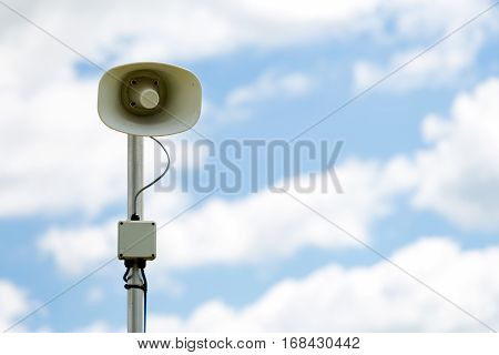 Public address tannoy speaker on a pole