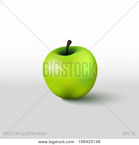 Green Apple In A Realistic Style On  White Background