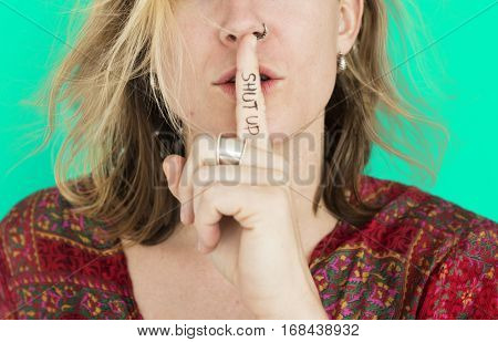 Woman Quiet Shut Up Secret Shh Portrait Concept