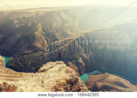 Adventure is worthwhile/Inspirational Motivational Travel Journey Quote Design. Amazing Aerial view Canyon.Landscape view,mountains