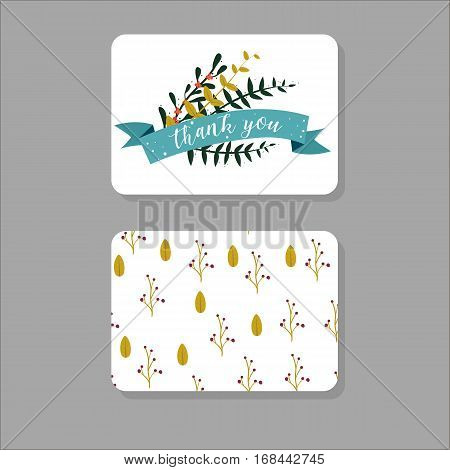 Thank you. Flowers with ribbon. Vector illustration. Greeting card element.