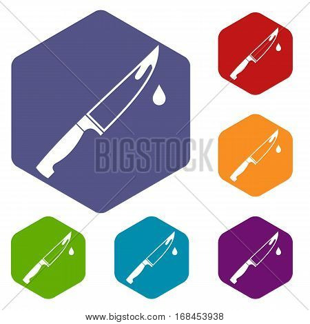 Steel knife icons set rhombus in different colors isolated on white background