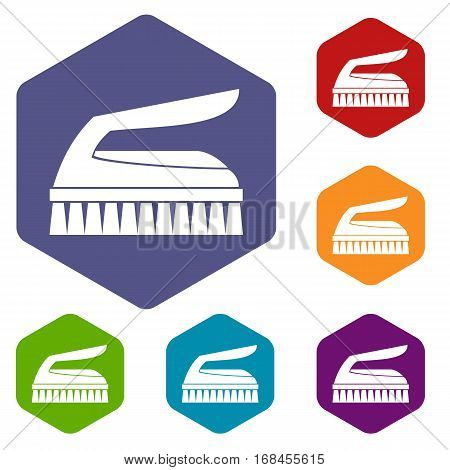 Brush for cleaning icons set rhombus in different colors isolated on white background