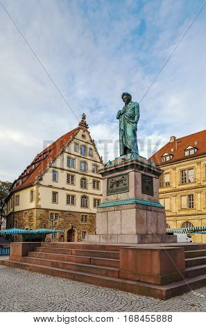 The Schiller memorial on Schillerplatz square in Stuttgart Germany