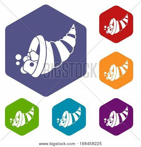 Thanksgiving cornucopia icons set rhombus in different colors isolated on white background